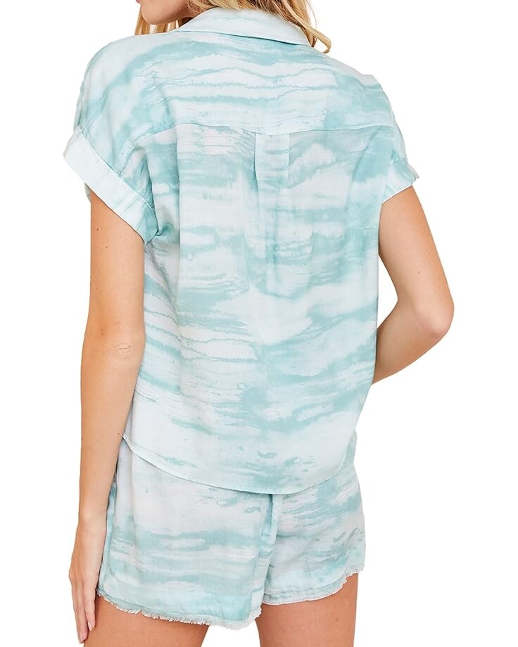 

Рубашка bella dahl Tie Front Cap Sleeve Shirt, цвет Aqua Brushed Print