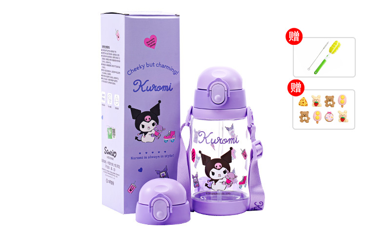 

Спортивная бутылка для воды Students с двойной крышкой и трубочкой, пластиковая, 520 мл Sanrio, фиолетовый