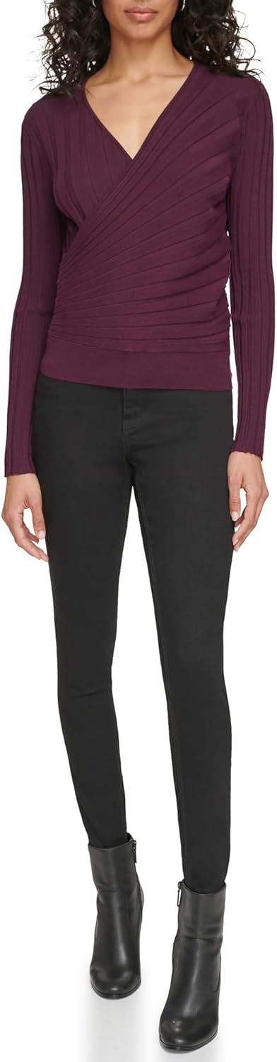 

Женский свитер с длинными рукавами и имитацией запаха Calvin Klein, Aubergine