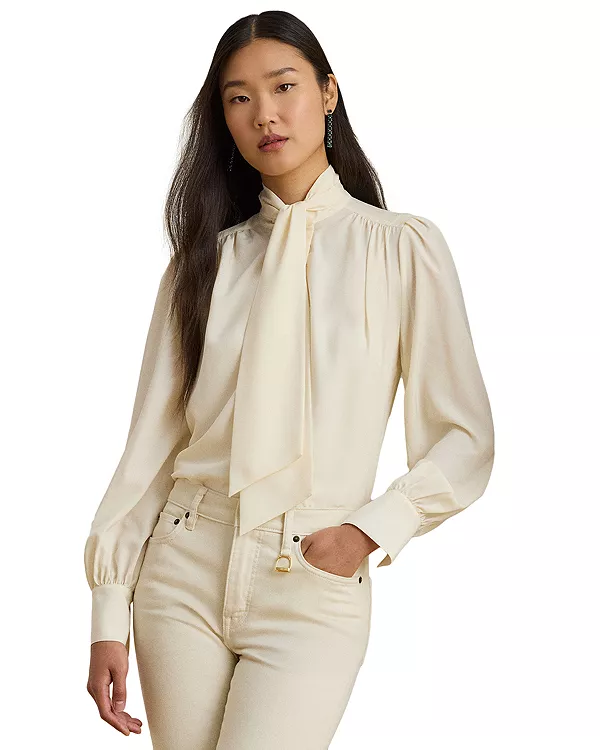 

Блузка из жоржета с завязками на шее Ralph Lauren, белый