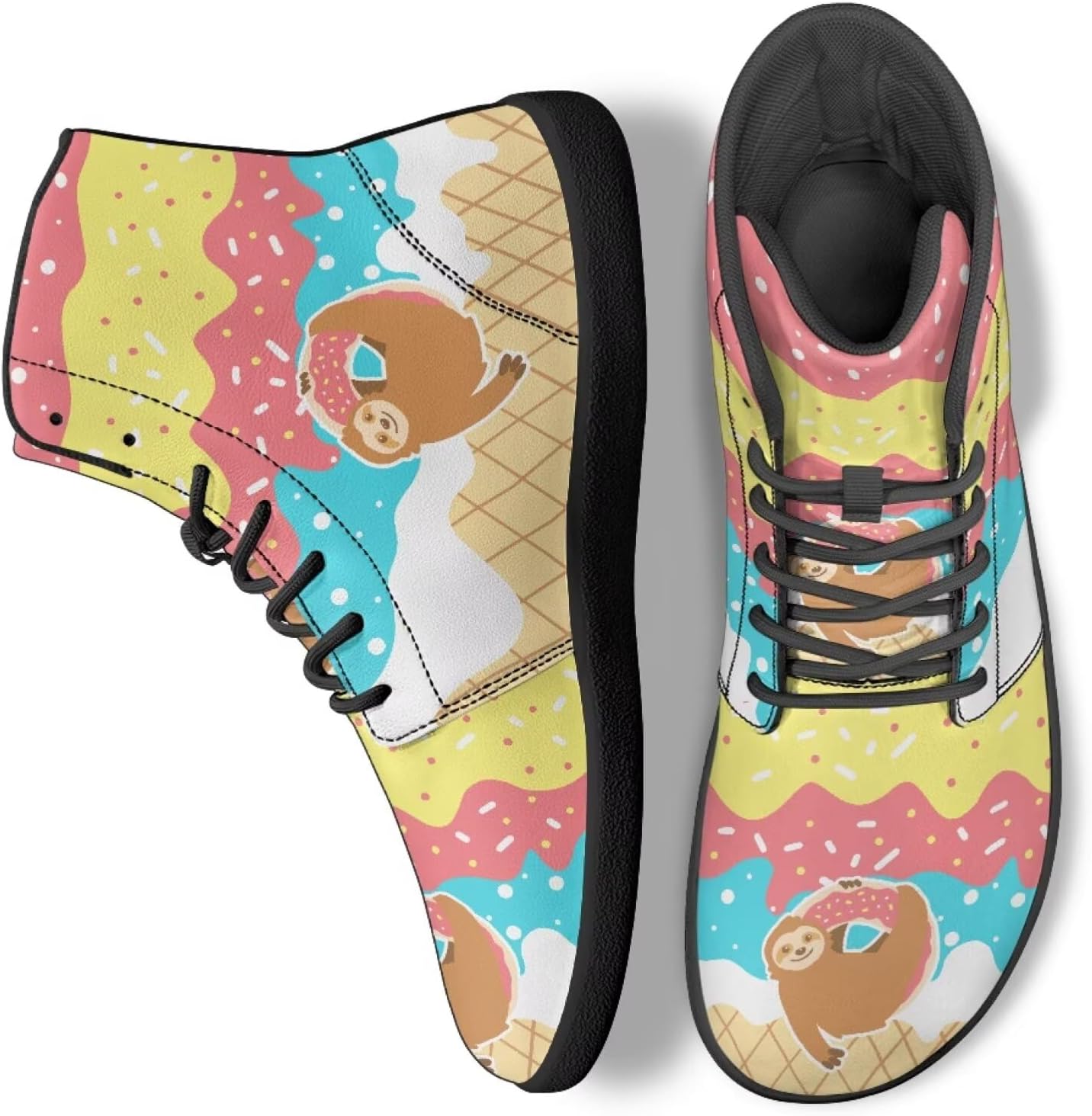 

Мужские и женские высокие кроссовки для ходьбы из ПУ-кожи, беговые спортивные кроссовки для улицы Ecaestolph, Sloth Ice Cream