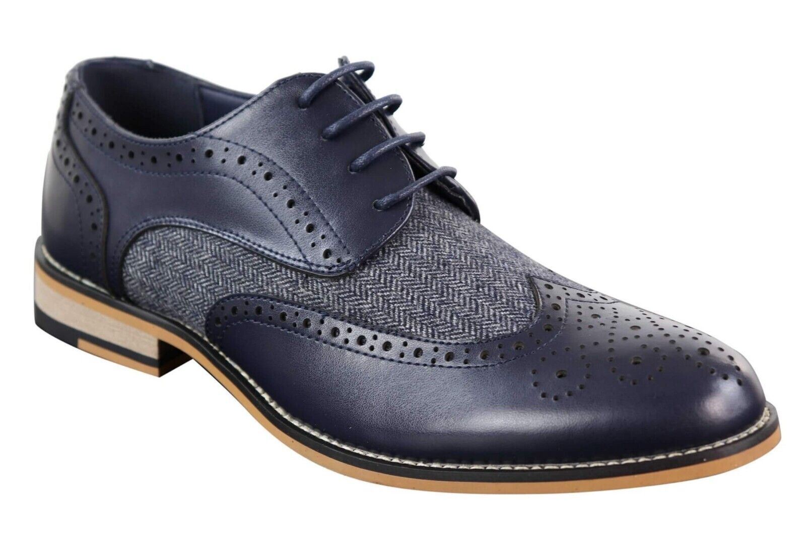 Мужские классические оксфорды Brogue из твида в синей коже House Of Cavani — фото 4