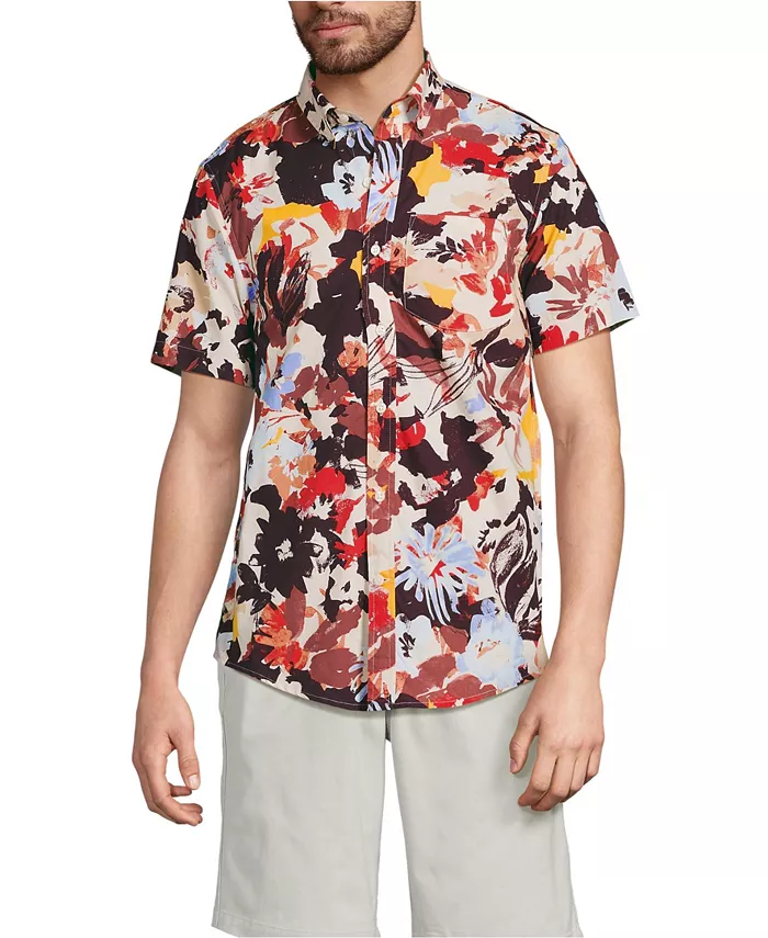 

Мужская рубашка с коротким рукавом из поплина Lands' End, красный