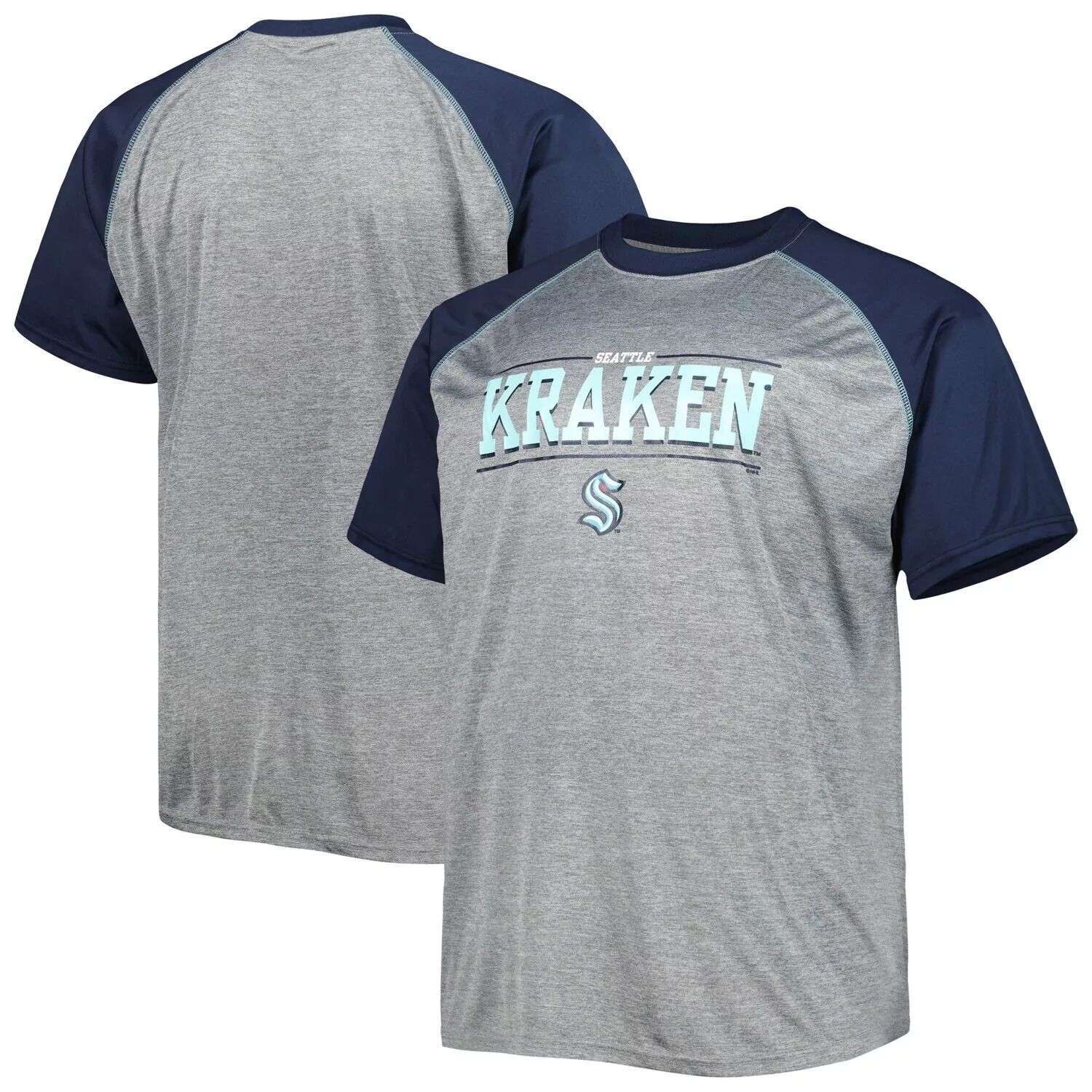 

Мужская футболка реглан с логотипом Heather Grey Seattle Kraken Big & Tall