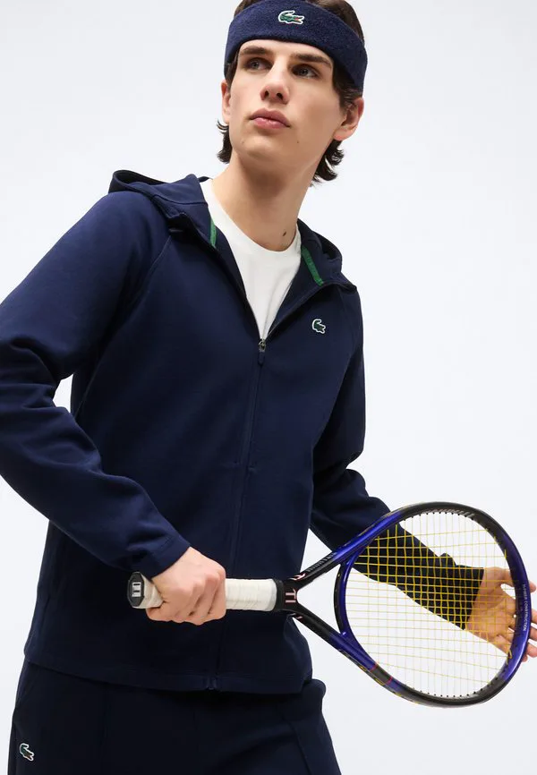Куртка с капюшоном, классическая толстовка на молнии Lacoste Sport, Navy Blue — фото 4