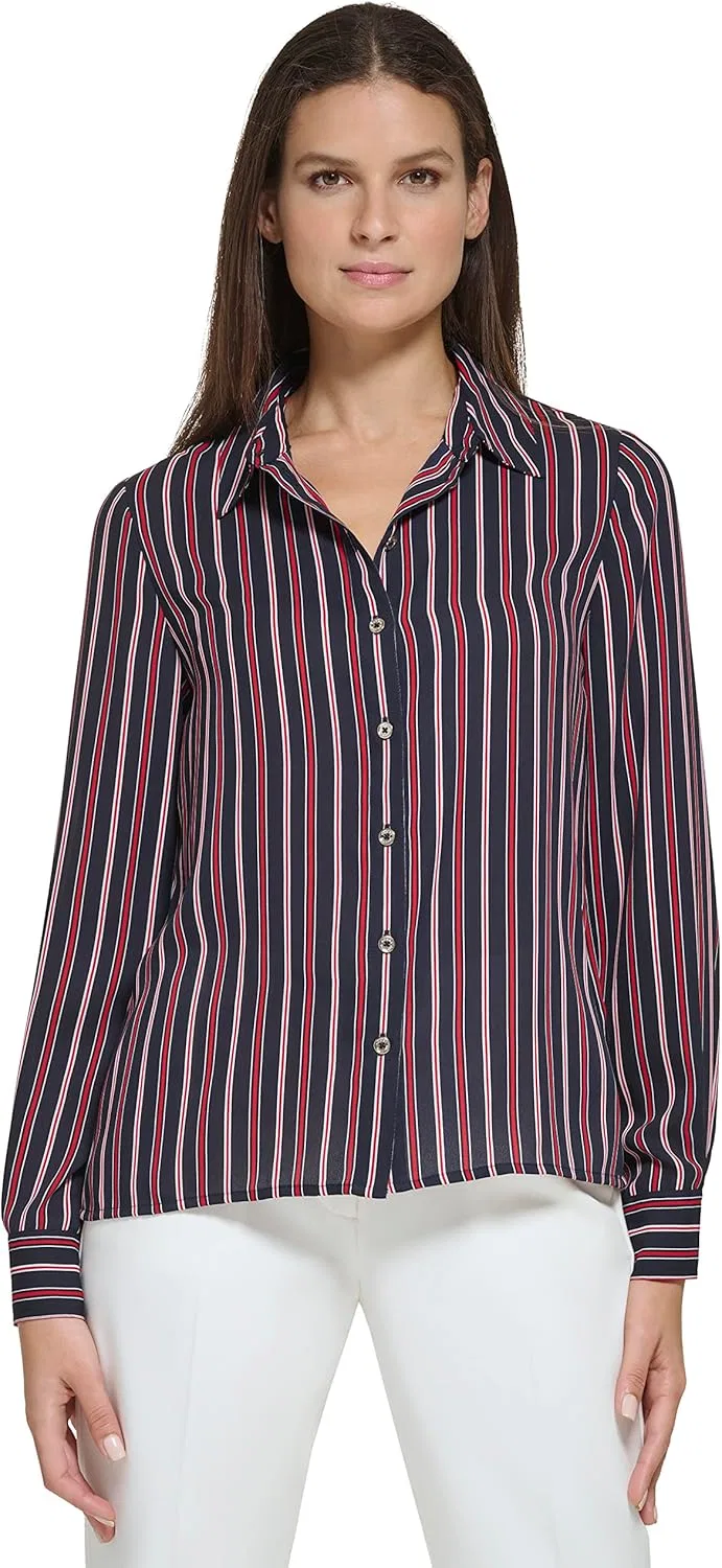 Блуза с принтом, женская, Tommy Hilfiger, алый мульти