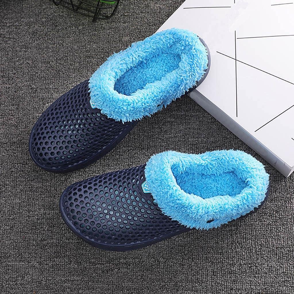 Женские и мужские тапочки Hbeylia Fuzzy Mule Clogs, дышащие с вырезами, с мемори-пеной, домашние обувь, водонепроницаемые, с меховой подкладкой, для сада, зимние теплые домашние шлепанцы, для дома и улицы, пляжные мюли, синий — фото 4