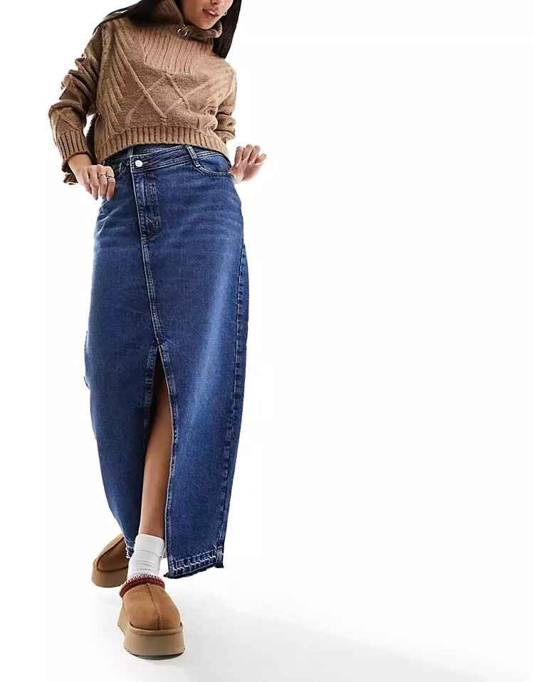 

Юбка River Island Split Denim Maxi, синий