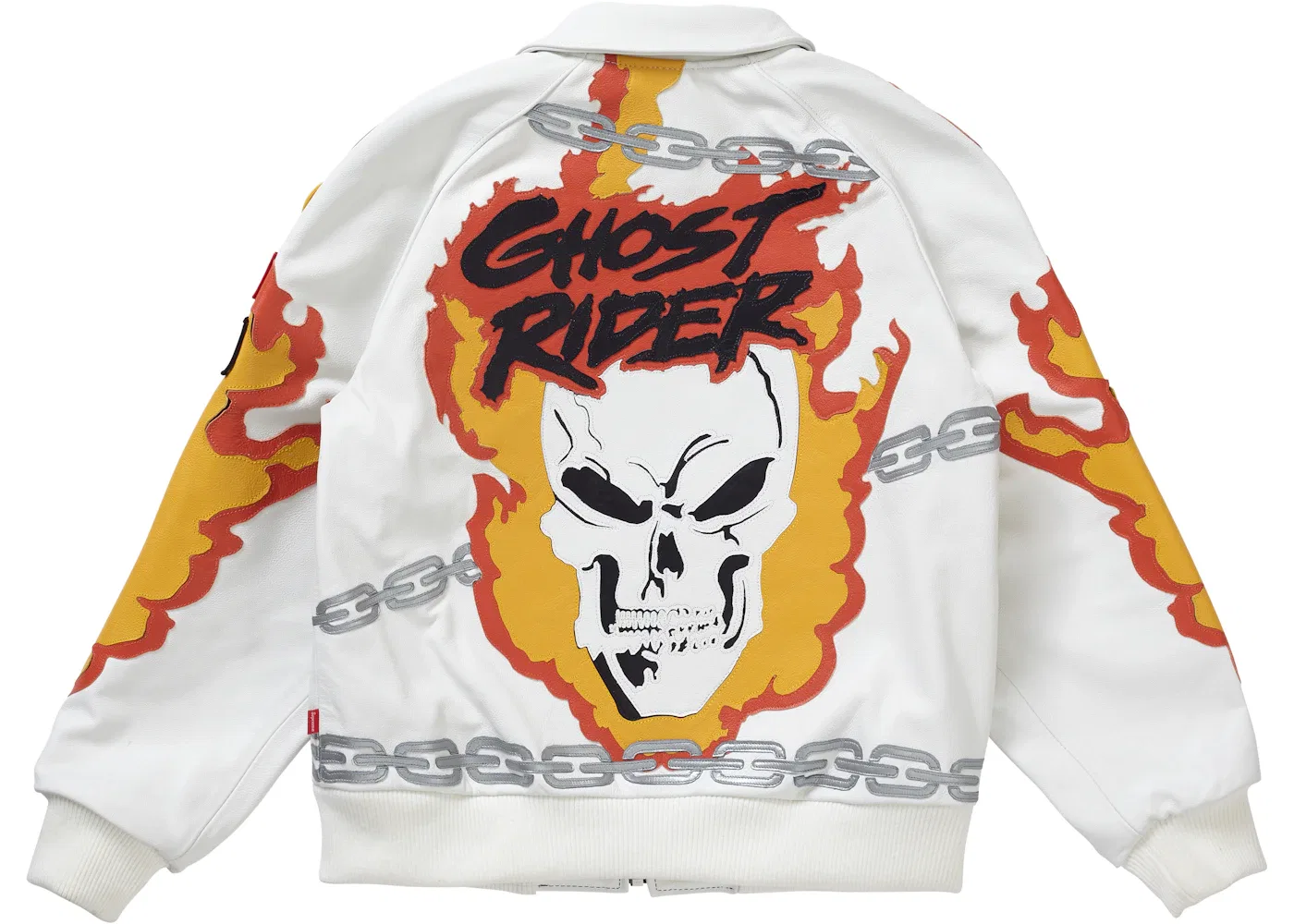 Мужская куртка из кожи с принтом Ghost Rider Supreme Vanson Leathers, White — фото 2
