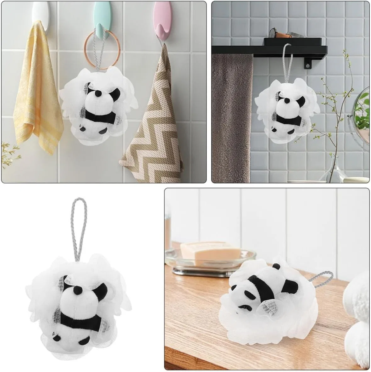 Мочалка для купания, Panda, Garneck, 2 шт, 11x11x8 см — фото 4