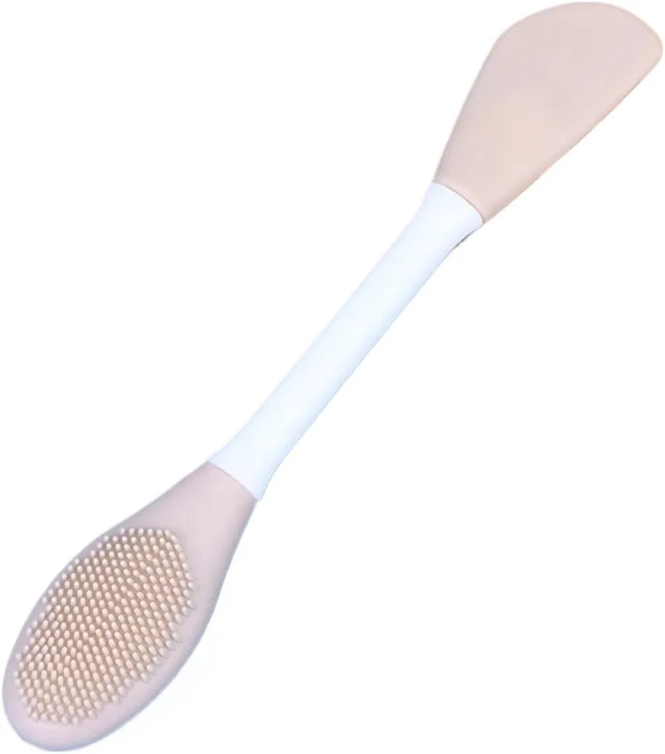 Щетка для лица 2-в-1, EYZJQSTUV, силиконовая, двойная головка, 15.7x2.6 см, Beige