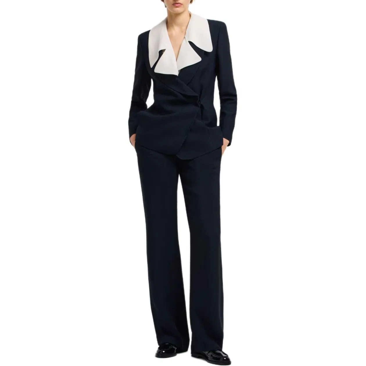Женское пальто делового стиля с длинным рукавом Business Suit Coat, EMPORIO ARMANI, Dark Blue — фото 4