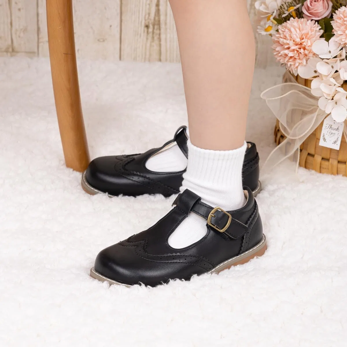 Детские оксфорды на ремешке T-Strap Classic для мальчиков и девочек GOJERP, Black — фото 3