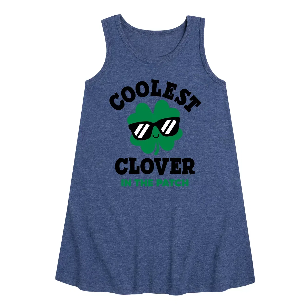 Детское платье-трапеция без рукавов с принтом Coolest Clover in the Patch Instant Message, Heather Navy