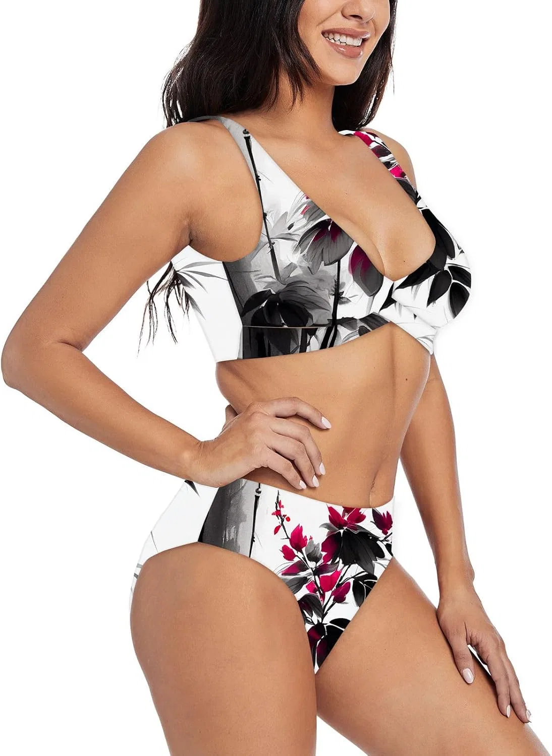 Женский бикини-комплект с принтом two piece swimsuit, Red/Black