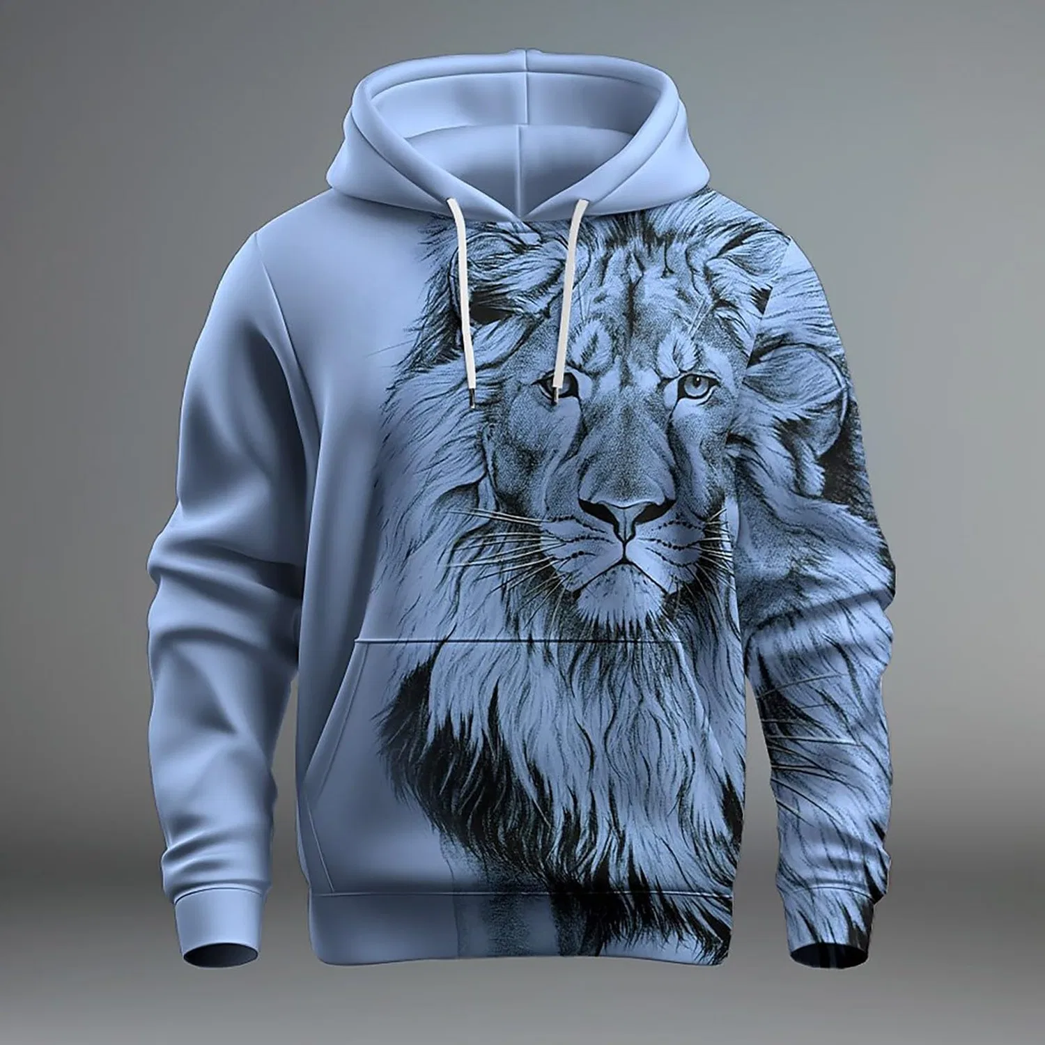 Мужское худи с принтом Lion 3D Print, Azure — фото 2
