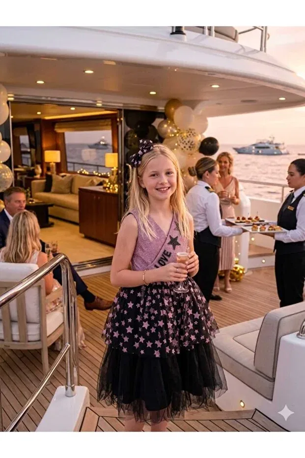 Детское платье для девочек с принтом Starry Silvery Love Model Hilal Akıncı Kids, Purple