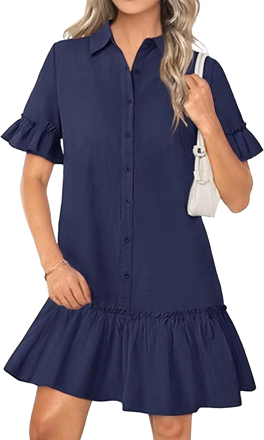 Женское летнее платье-рубашка с воротником-поло Generic, Navy Blue