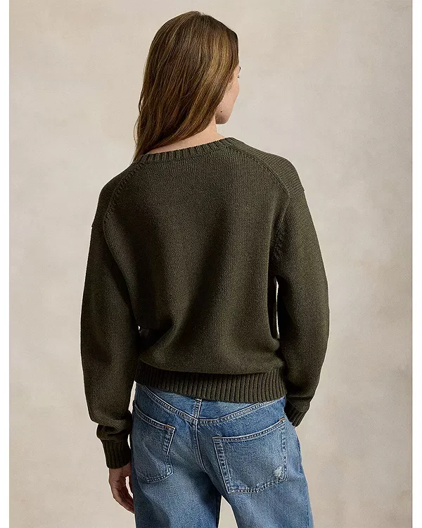 Женский свитер с круглым вырезом и принтом Polo Bear Ralph Lauren, Marled Olive — фото 3