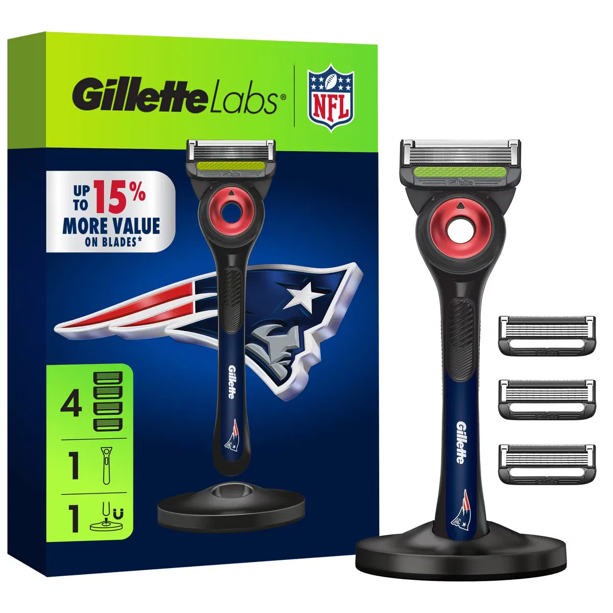 Бритва мужская с 5 лезвиями и 4 сменными картриджами GilletteLabs New England Patriots