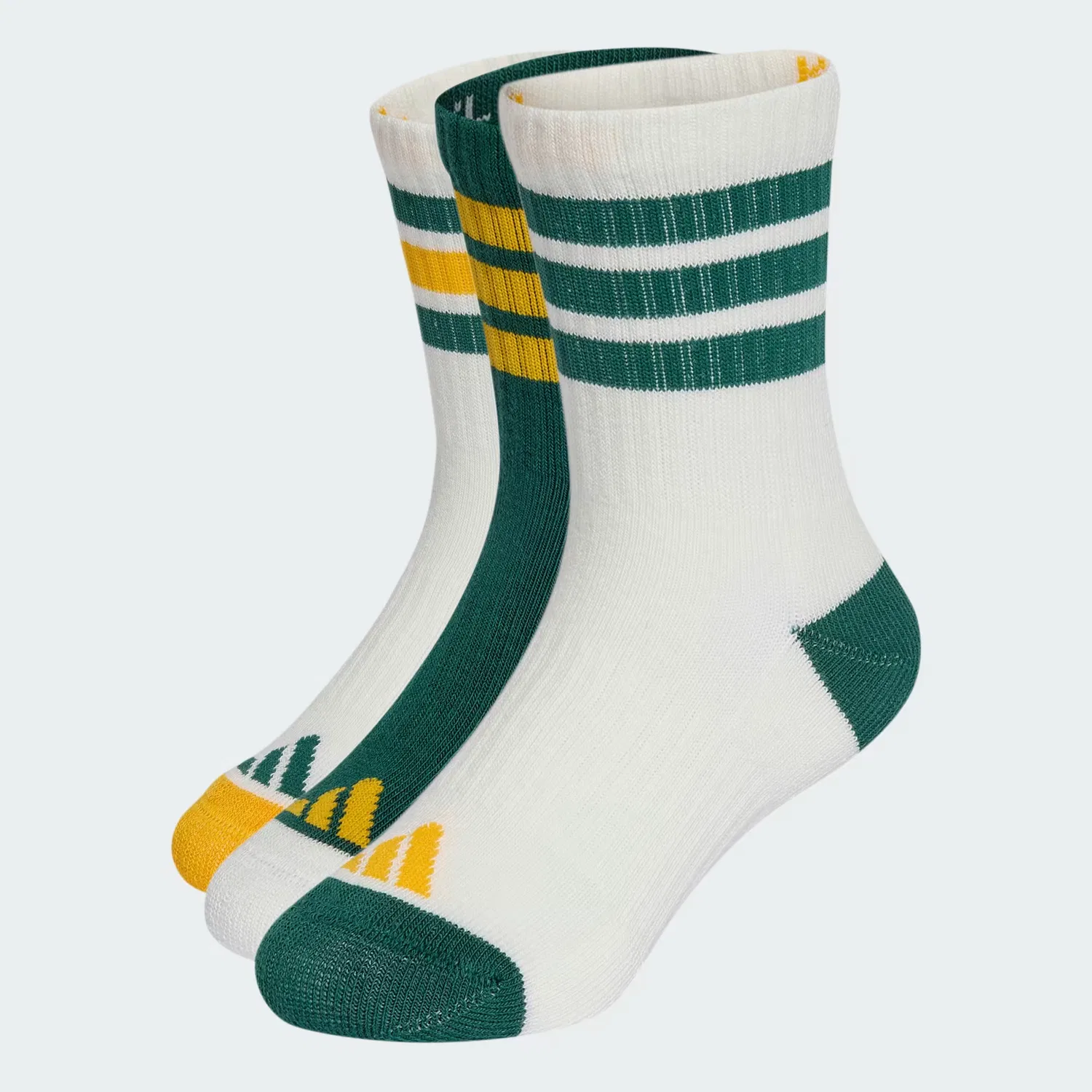 Детские носки с амортизирующей стопой, 3 пары, Kids 3-Stripes Cushioned Crew Socks Adidas Performance, бело-зеленый