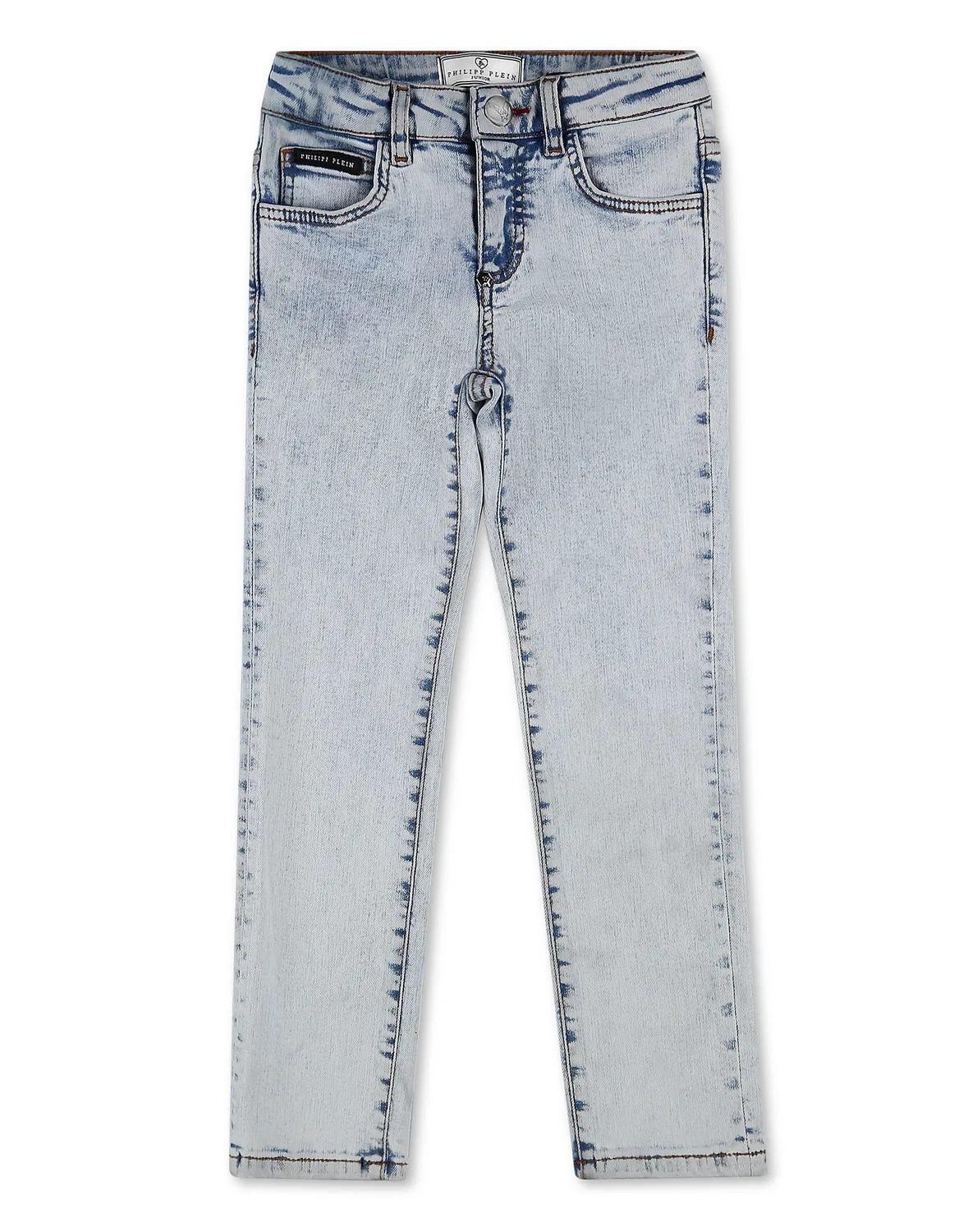 Детские джинсы прямого кроя с фирменной отделкой Iconic Plein PHILIPP PLEIN, Icefrost