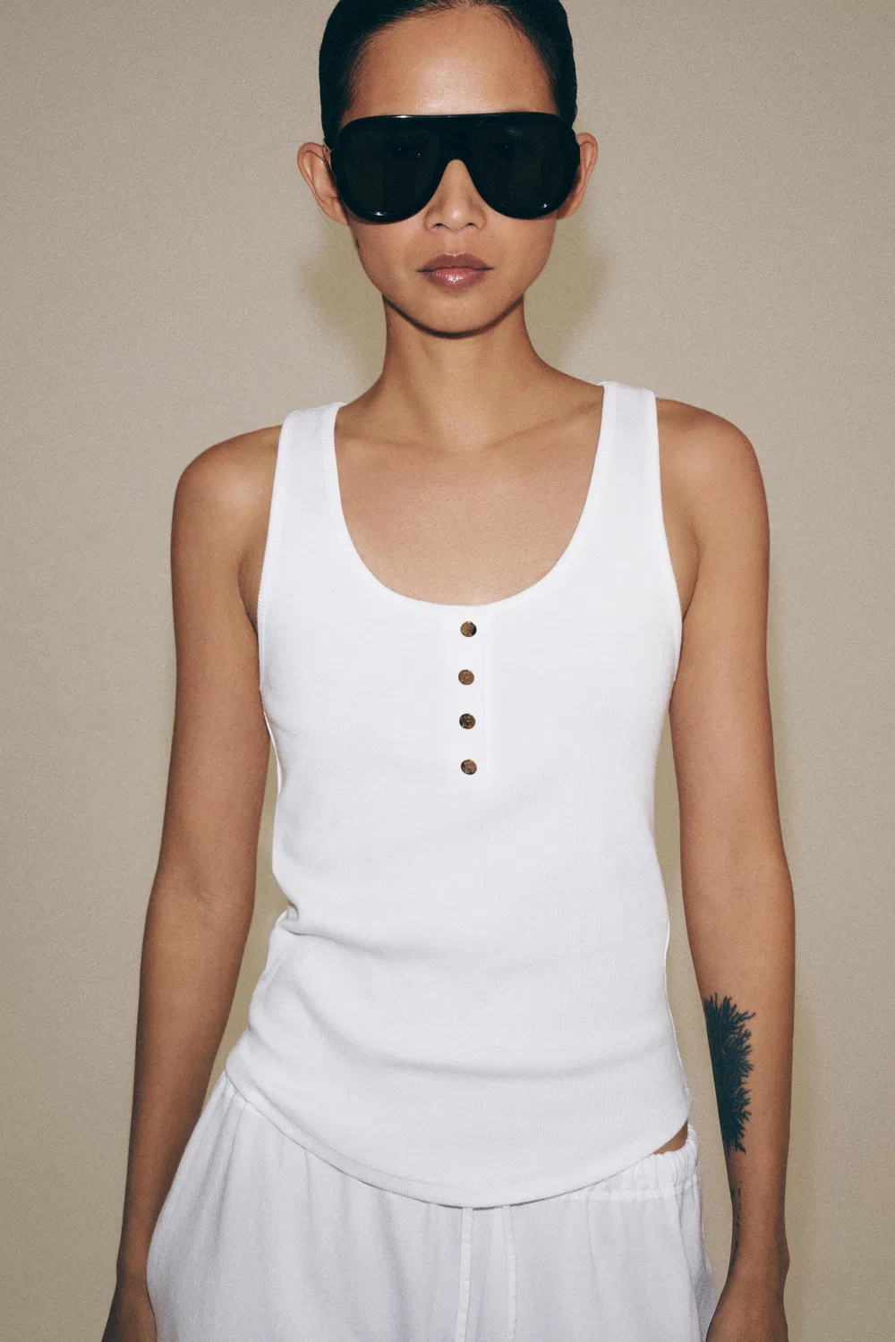 Рубашка на пуговицах из смеси хлопка ZARA, White — фото 2