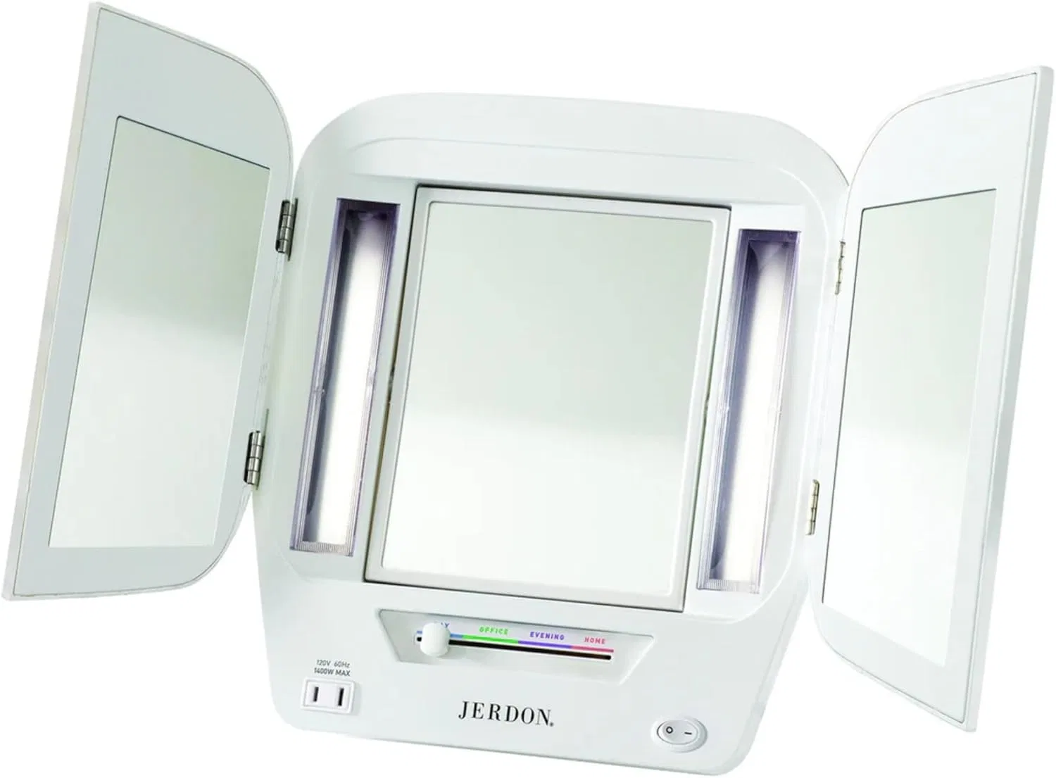 Трехстворчатое зеркало с подсветкой Jerdon, 5x увеличение, 4 режима освещения, белый