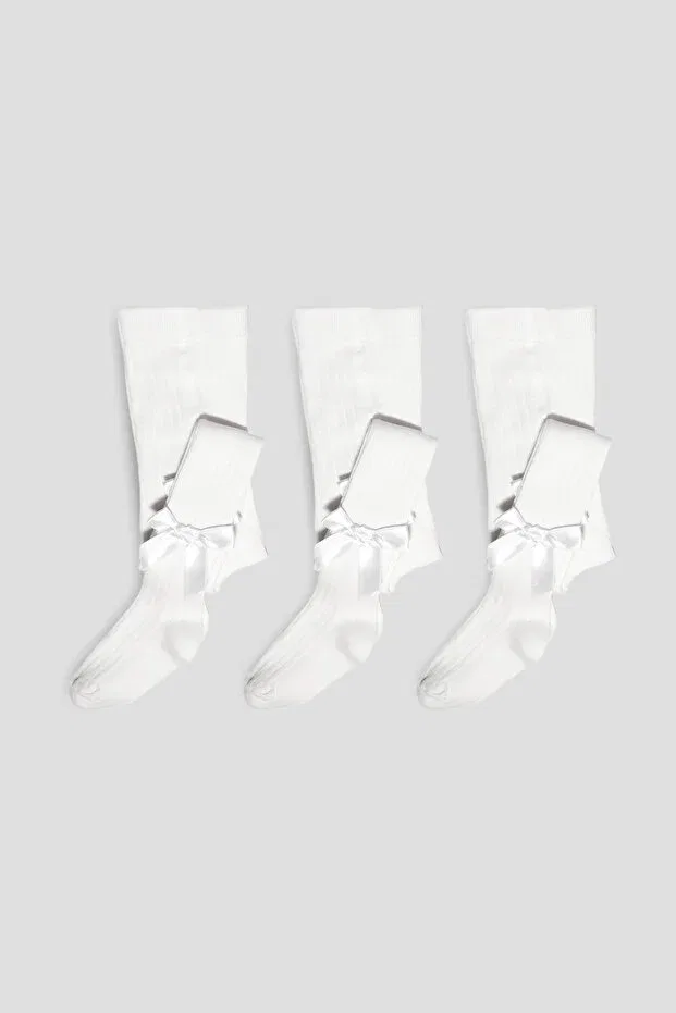 Детские колготки для девочек хлопковые 3 пары Ribbon Cotton Defne Baby, White