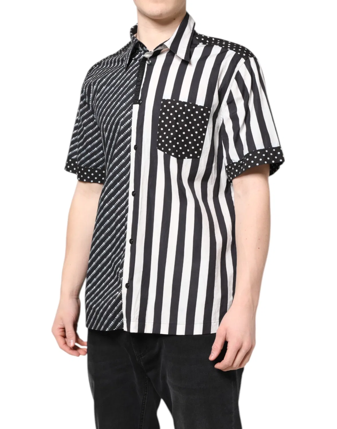Мужская рубашка с коротким рукавом на пуговицах Casual Shirt Dolce & Gabbana, Black and White — фото 3