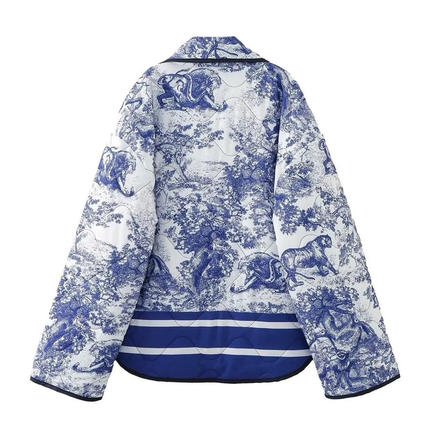 Женское худи с принтом Vintage Printed Quilted Jacket, Dark Blue — фото 4
