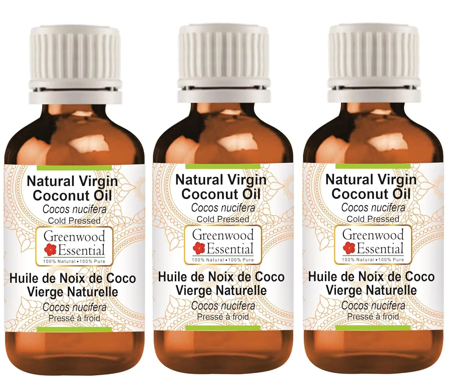 Масло кокосовое Virgin, холодного отжима, Greenwood Essential, 3x100 мл