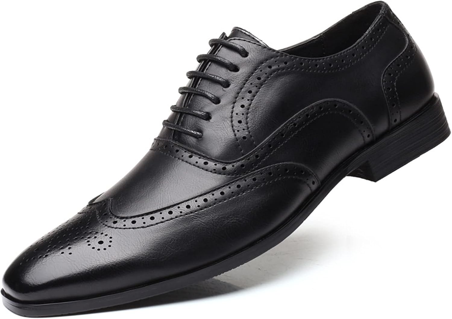 

Мужские классические туфли на шнуровке, броги с тиснением, с крыловидным носком, отполированная PU кожа, устойчивые к скольжению, с каблуком-блоком, для делового стиля Xjsdjhount, черный