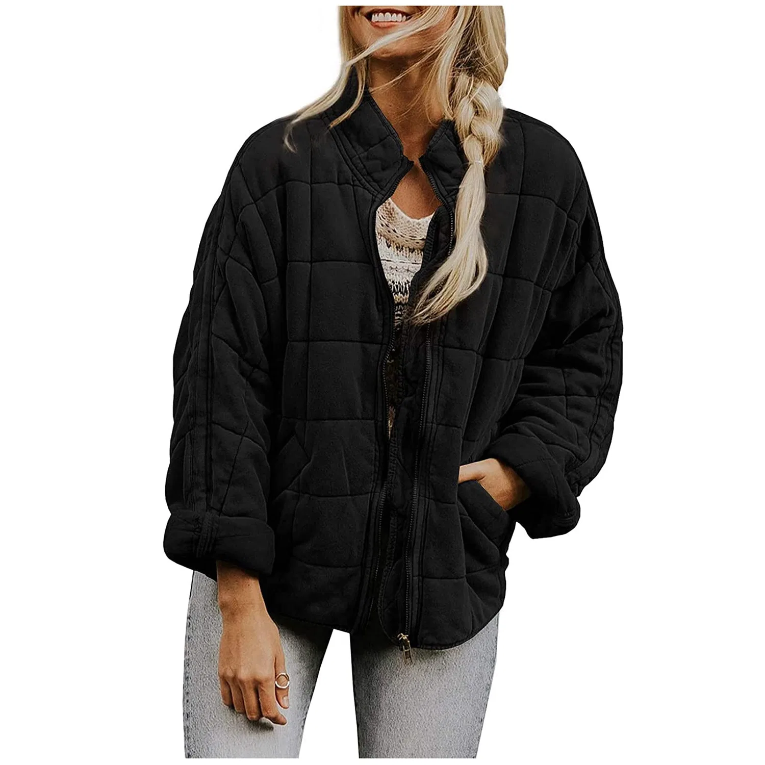 Женская куртка хлопковая с воротником-стойкой 4XL, Nero