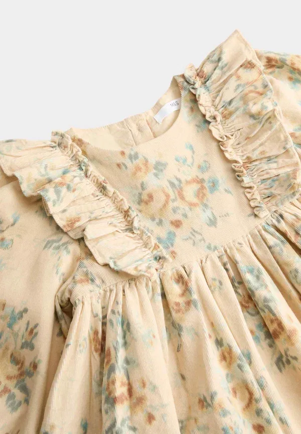 Платье-рубашка с цветочным принтом Floral frill - shirt dress Marks & Spencer, multi, мультиколор — фото 3