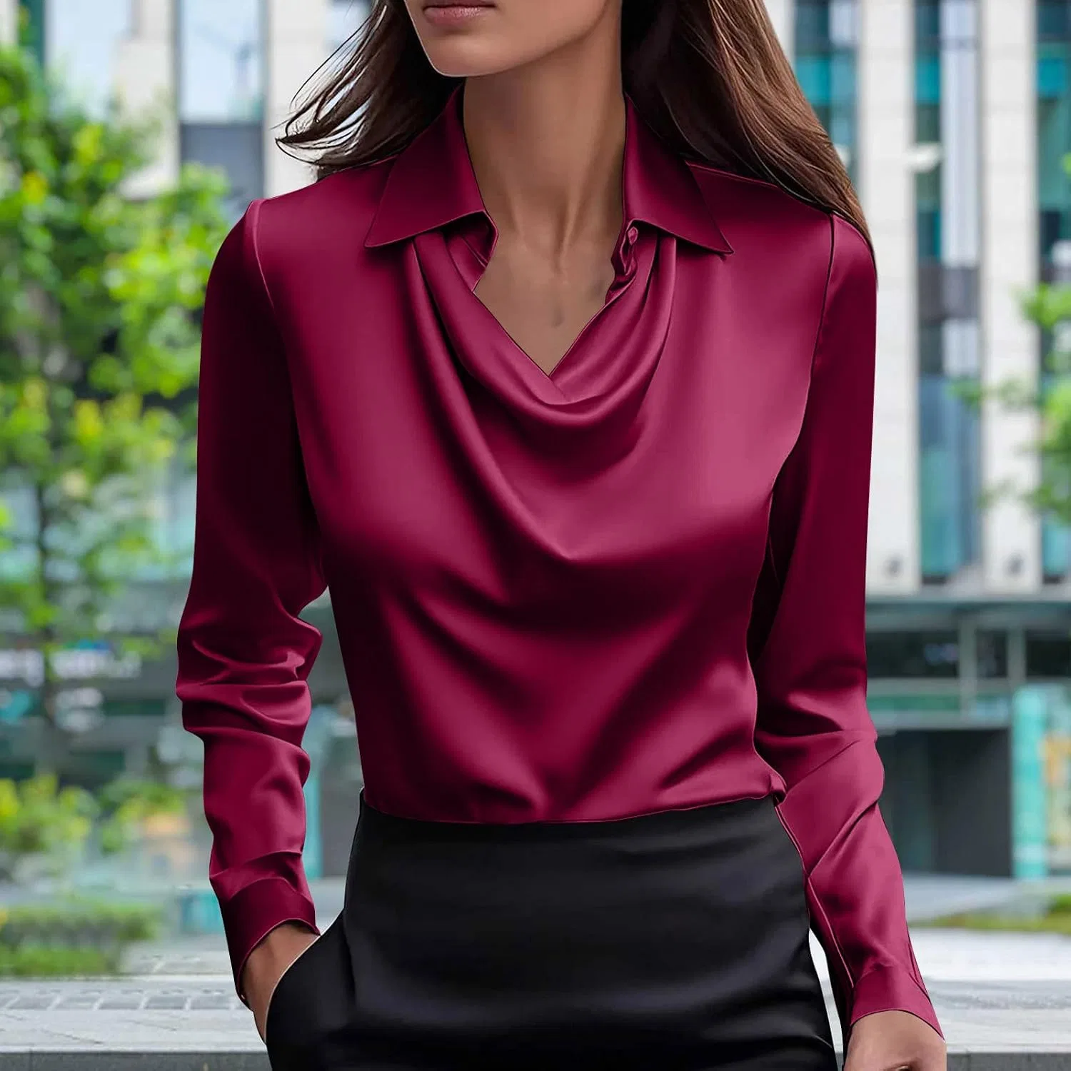 Женская элегантная блуза с воротником-хомутом Pelang, Hot Pink — фото 2
