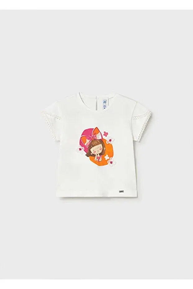 Детская футболка для девочек с принтом Summer Baby Girl Pink Printed Tshirt Mayoral, Ecru