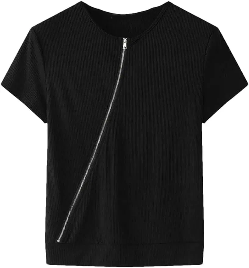 Мужская футболка с косой молнией Casual Streetwear, Black