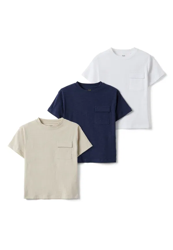 Комплект из 3 футболок, дышащая, basic t-shirt, Ovs, бежевый, белый, синий