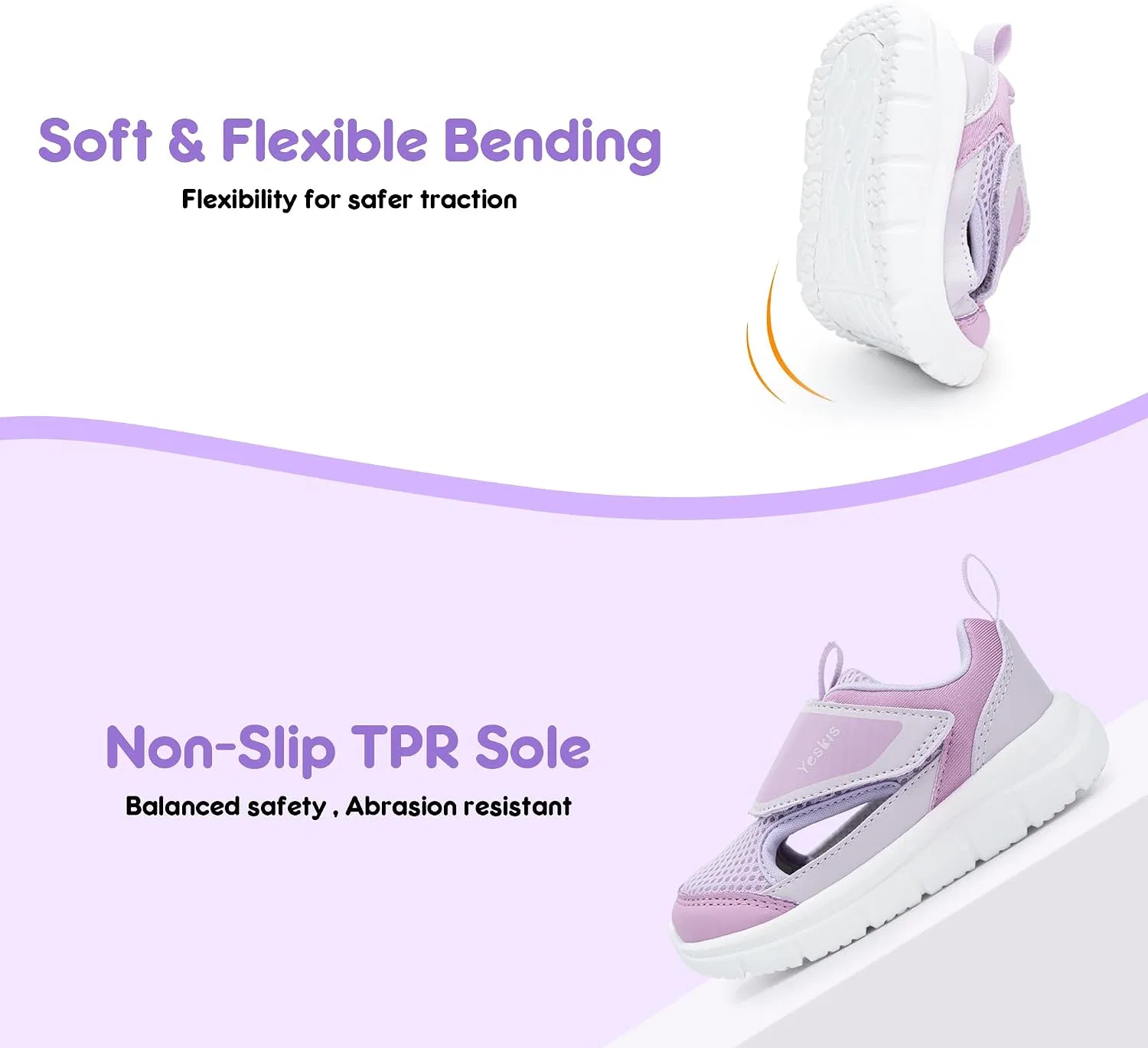 Детские кроссовки с закрытым носком для мальчиков и девочек YESKIS, Purple Shoes — фото 4