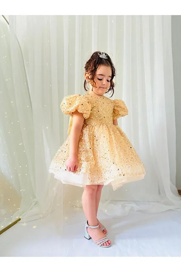 Детское платье с коротким рукавом для девочек Linarookids, Yellow