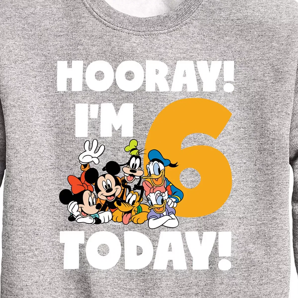 Детское худи с принтом Hooray I'm 6 Today Disney, Athletic Heather — фото 2