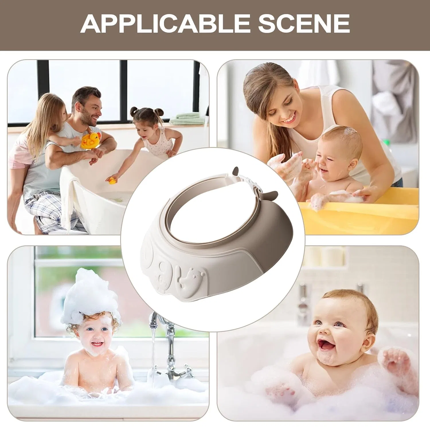 Детская шапочка для купания, двойной слой, регулируемая, водонепроницаемая, 22x21.5x5 см, Light Brown Generisch — фото 3