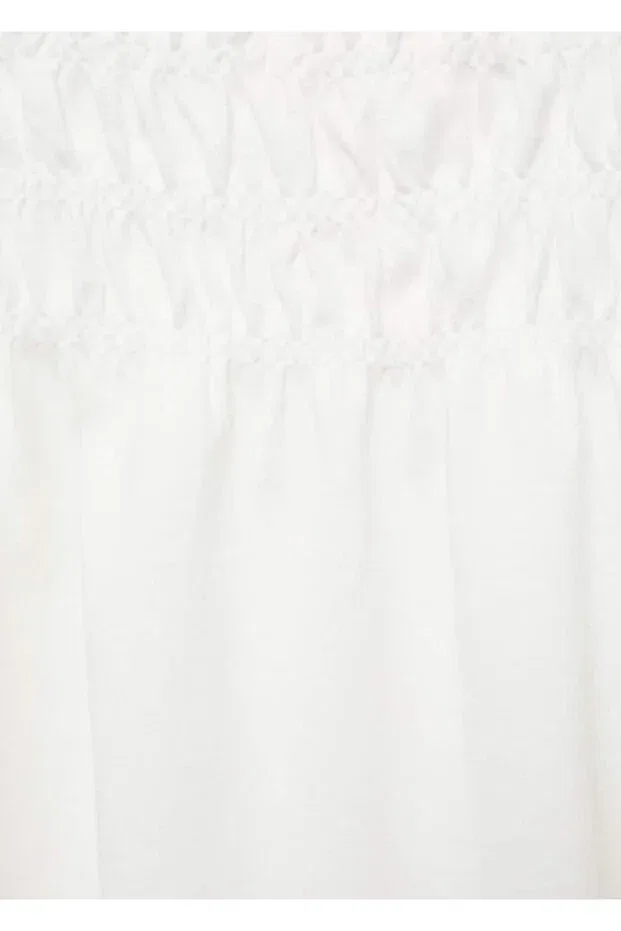 Детское платье для девочек хлопковое Gather detailed dress Mango Kids, Off White — фото 3