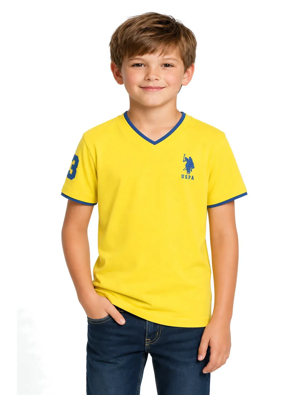 Простая футболка с V-образным вырезом для мальчиков U.S. Polo Assn, Blazing Yellow