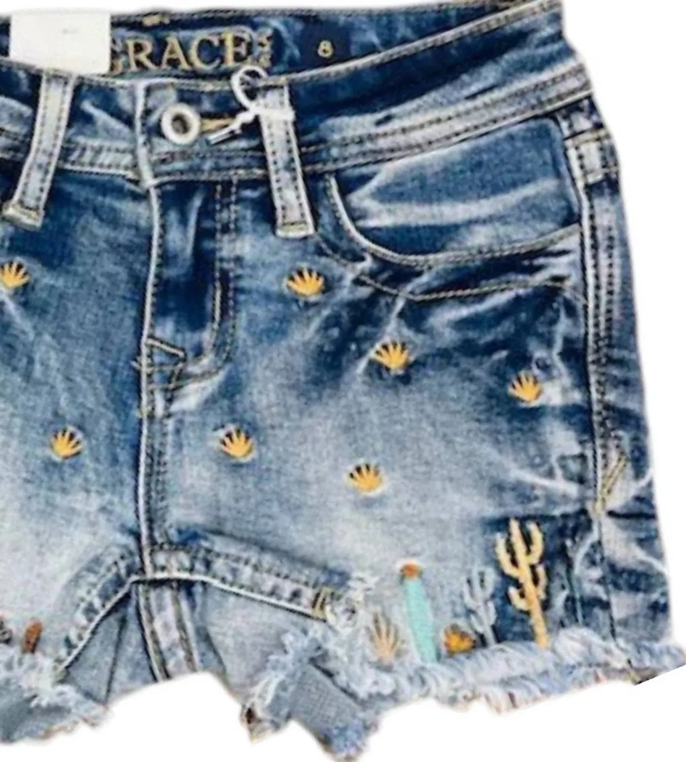 Детские шорты для девочек с вышивкой кактуса Cactus Embroidered GRACE IN LA, мультиколор — фото 2