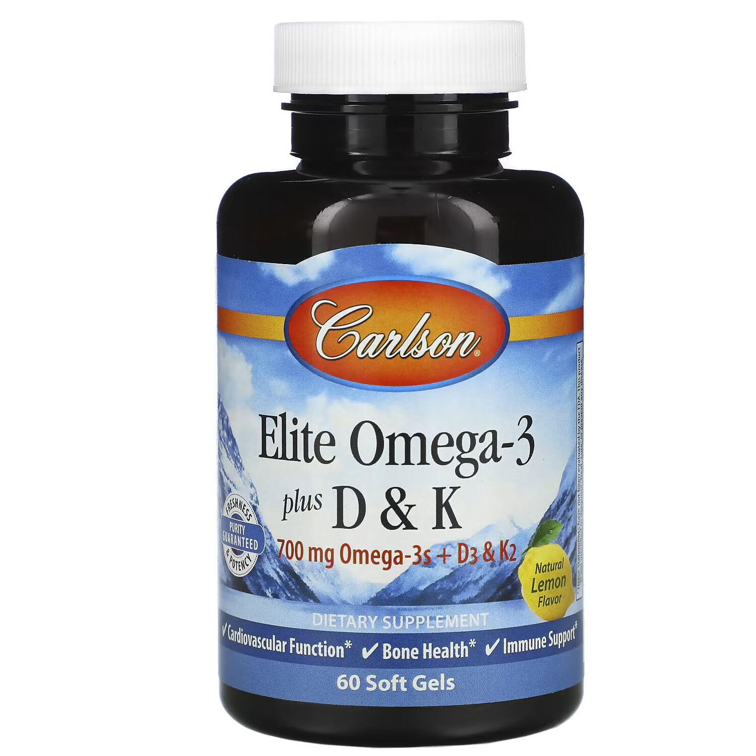 

Carlson, Elite Omega-3 с витаминами D и K, натуральный вкус лимона, 60 мягких таблеток