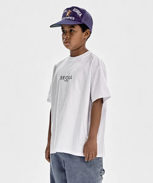 Детская футболка оверсайз с принтом Seoul Giant Fit Tシャツ White TAKEASY KIDS, Белый — фото 3