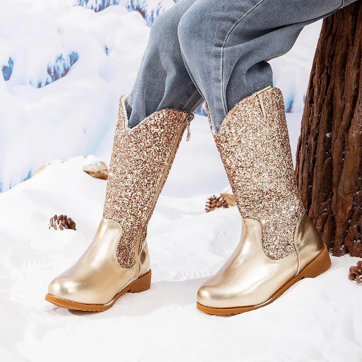 Детские сапоги для девочек с блестками, модель Glitter Cowgirl, Gold — фото 4