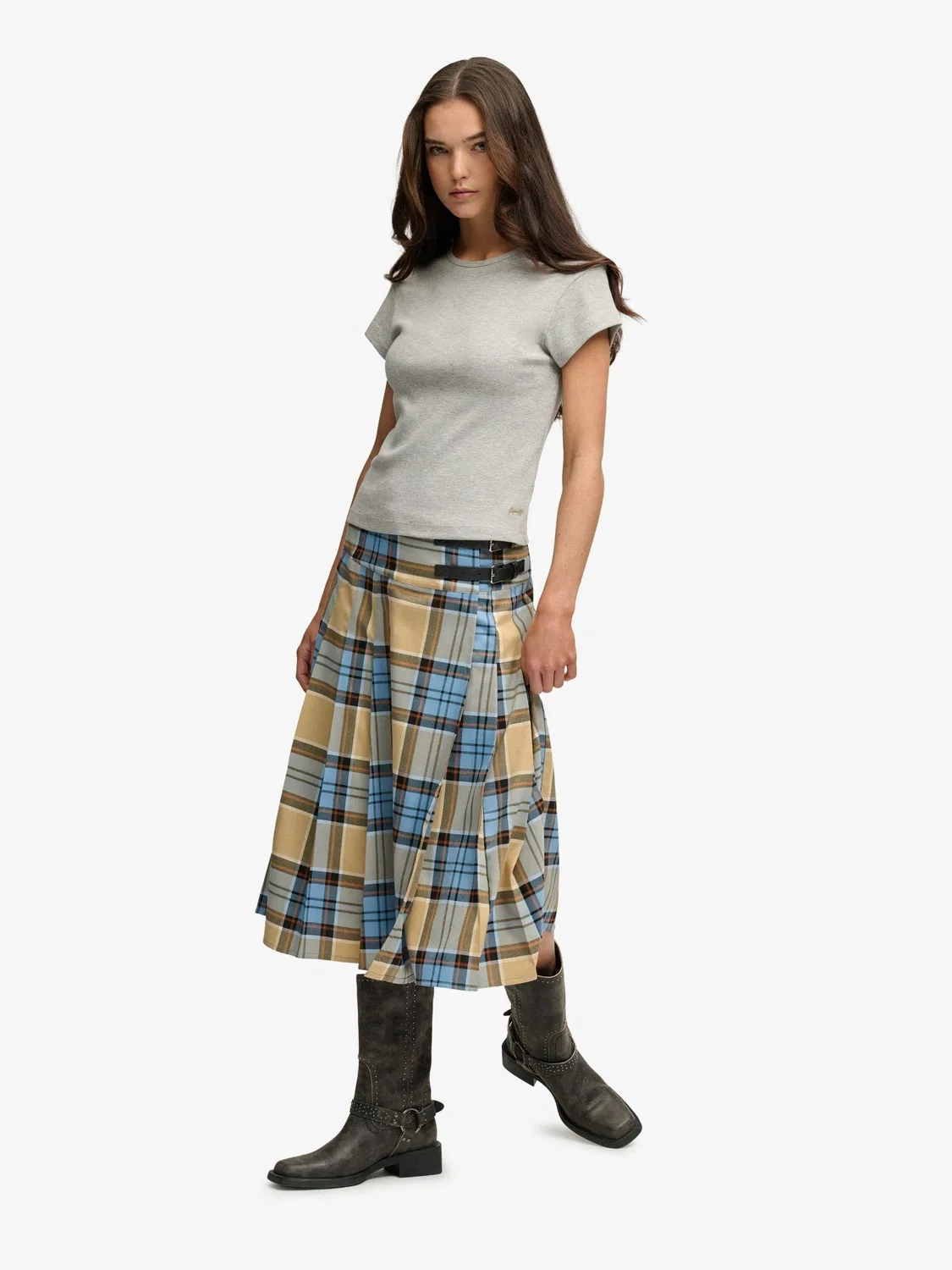 Юбка плиссированная Superdry Blue Check Pleated Midi, синий — фото 4